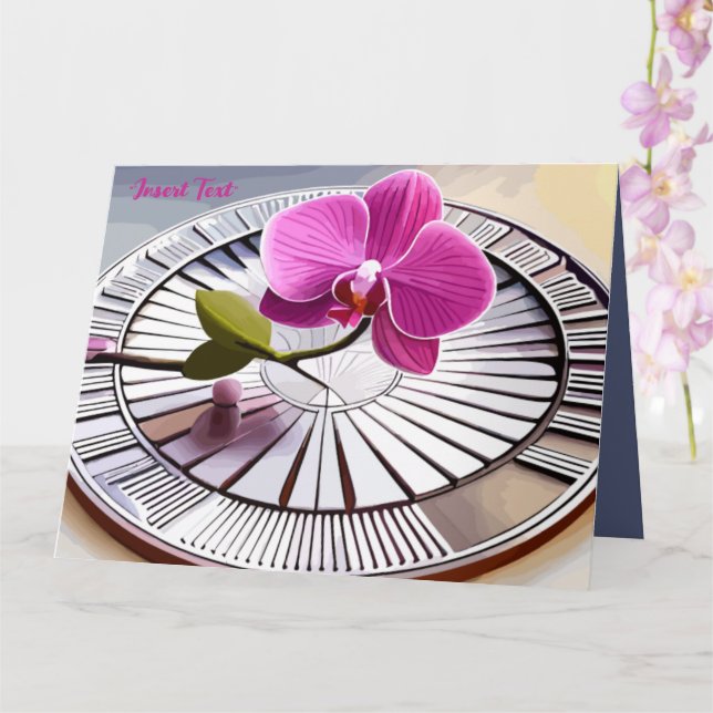 Tarjeta Exquisito orquídea rosa descansa en placa plateada (Orquídea)