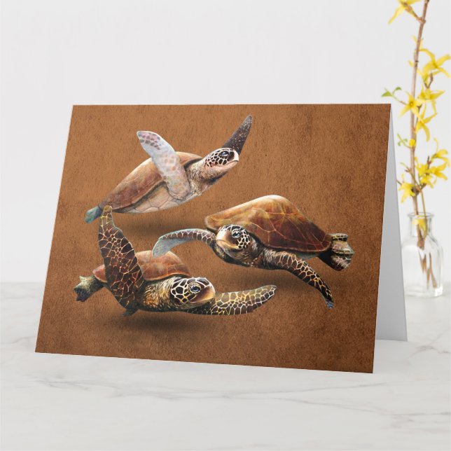 Tarjeta Extinción De Animales De Tortuga Marina Salva A La (flor amarilla)