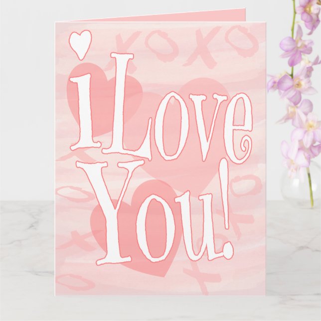 Tarjeta Extra Grande Pink I Love You con Corazones (Orquídea)