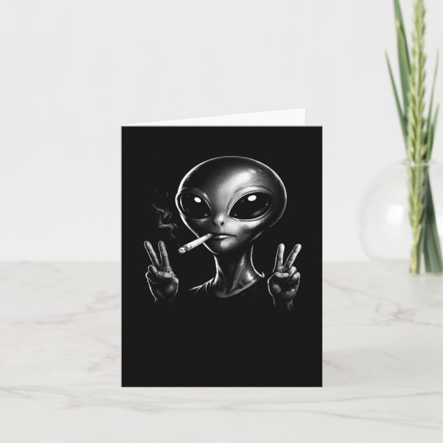 Tarjeta Extraterrestre Divertido Fumando Cigarrillo (Anverso)