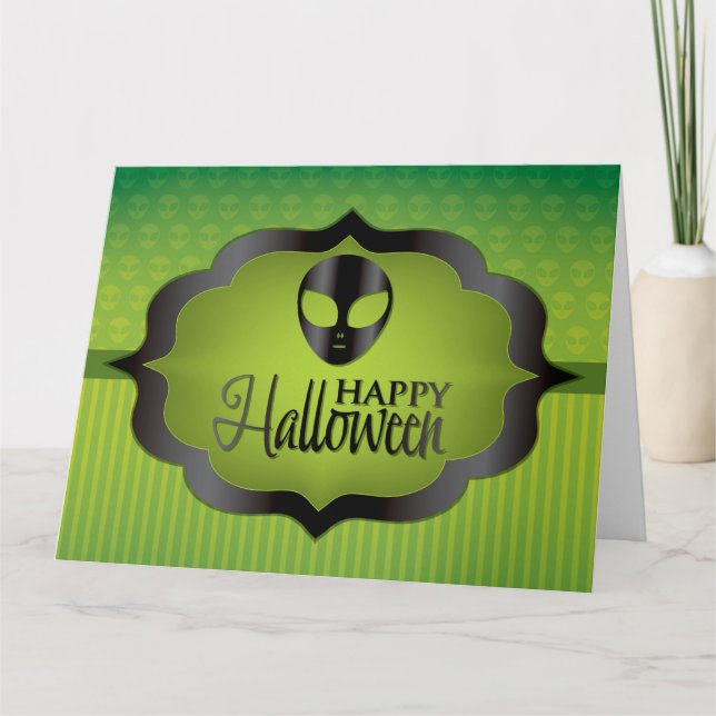 Tarjeta Extraterrestre verde de Halloween (Anverso)