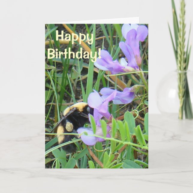 Tarjeta F2 Bee sobre flores silvestres moradas (Anverso)