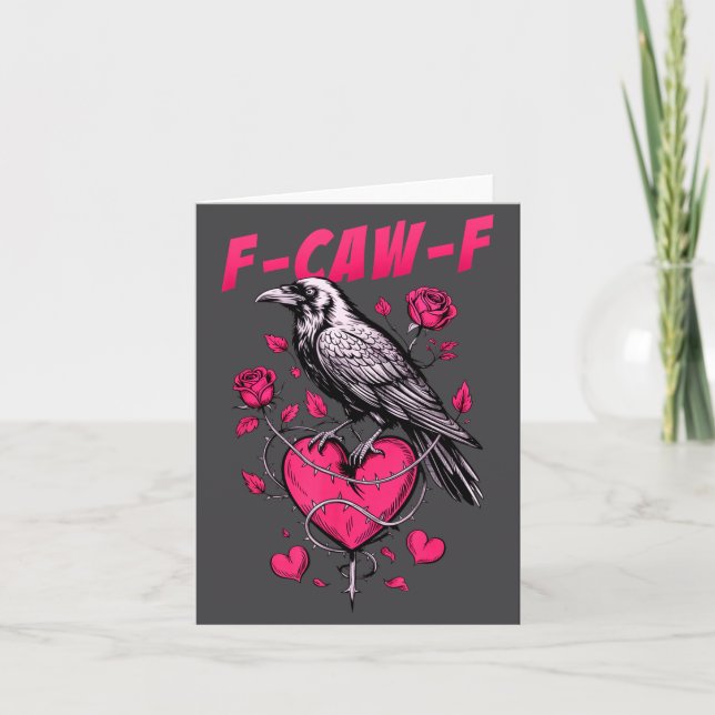 Tarjeta F-caw-f Black Crow Black Bird Roses Heart Funny Va (Anverso)