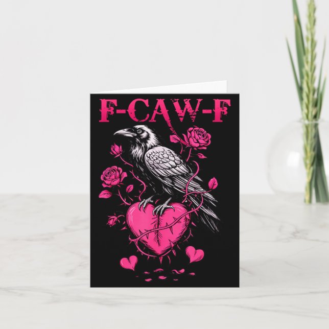 Tarjeta F-caw-f Black Crow Black Bird Roses Heart Funny Va (Anverso)