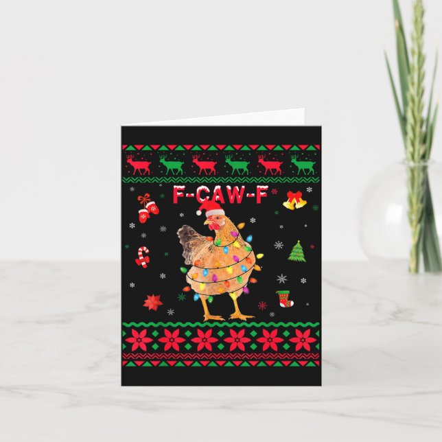 Tarjeta F-caw-f Chicken Humor Meme Rooster Christmas Ugly  (Anverso)