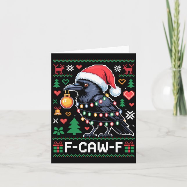 Tarjeta F-caw-f Funny Black Bird Humor Christmas Ugly Swea (Anverso)