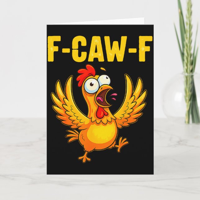 Tarjeta F-caw-f Funny Chicken – Crazy Farm Animal Humor  (Anverso)