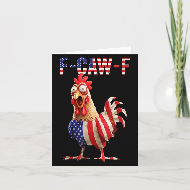 Tarjeta F-caw-f Funny Chicken Humor Usa Flag Quote Rooster (Anverso)