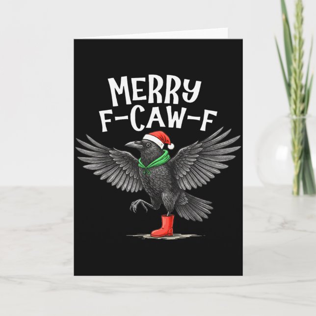 Tarjeta F-caw-f Merry Christmas Funny Crow Raven  (Anverso)