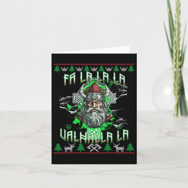 Tarjeta Fa La 8 Valhalla Santa Hat Viking Skull Navidades (Anverso)