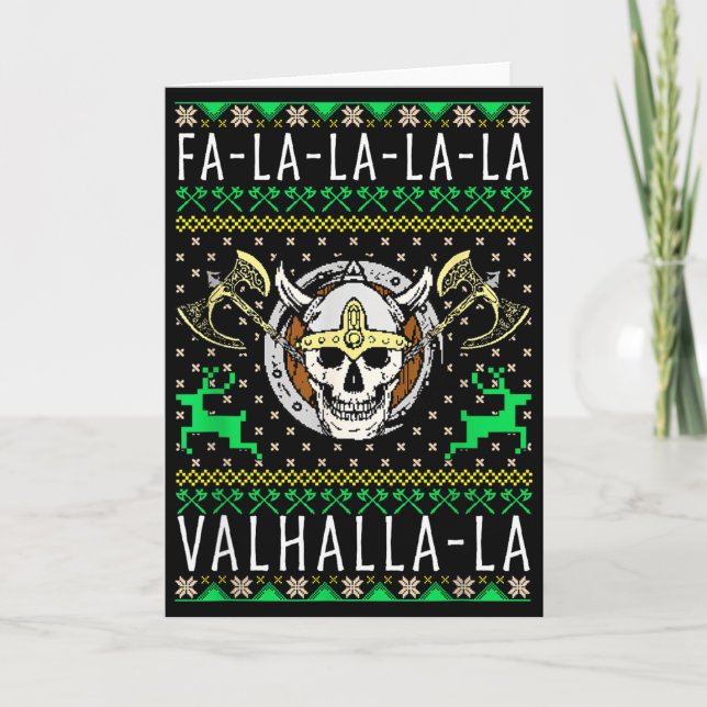 Tarjeta Fa-la-la-la Valhalla-la Viking God Ugly Christmas  (Anverso)