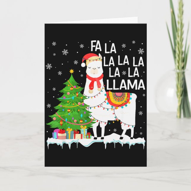 Tarjeta Fa La La Llama Christmas Funny Xmas Pajamas Animal (Anverso)