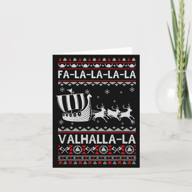 Tarjeta Fa La La Valhalla Viking Ship Christmas Xmas Ugly  (Anverso)