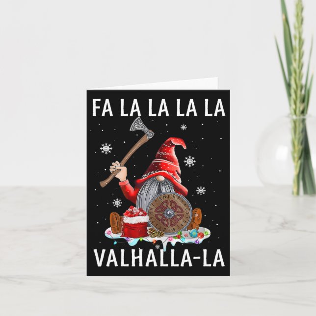 Tarjeta Fa La La Valhalla Xmas Gnome Barba Vikingo Arma C (Anverso)
