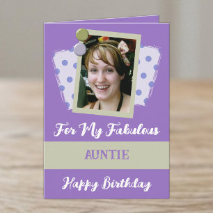 Tarjeta Fabulosa tía foto nombre cumpleaños verde púrpura