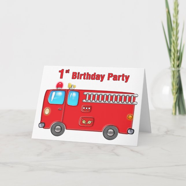 Tarjeta Fabuloso Camión de Fuego 1er cumpleaños (Anverso)