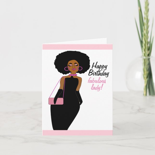 Tarjeta Fabuloso cumpleaños de la dama afroamericana (Anverso)