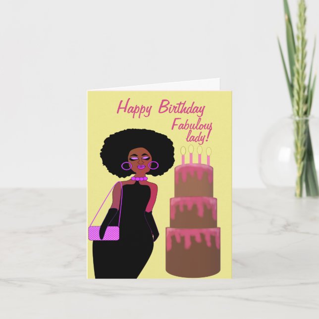 Tarjeta Fabuloso cumpleaños rosado de la dama afroamerican (Anverso)