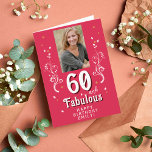 Tarjeta Fabuloso Foliage Magent 60th Birthday Photo<br><div class="desc">60 y Fabulous Foliage Magenta 60th Birthday Photo Card. 60 y texto fabuloso en escritura blanca a la moda con un nombre y follaje blanco sobre un fondo magenta vívido. Personalízalo con tu foto,  tu nombre y la edad. Agrega tu texto dentro de la tarjeta o borra.</div>