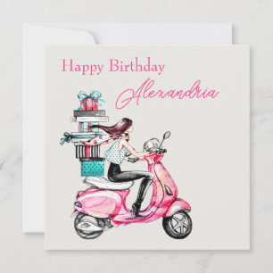 Tarjeta Fácil nombre personalizado en scooter de cumpleaño
