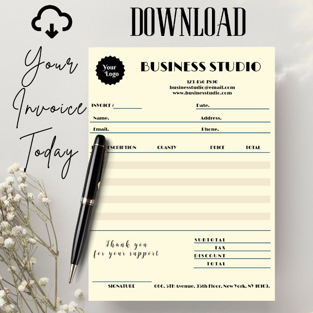 Tarjeta Factura de Mármol Crema Recepción de ventas Pequeñ (Cream Marble Invoice Sales Receipt Small Business, Digital file, minimalist, add logo)