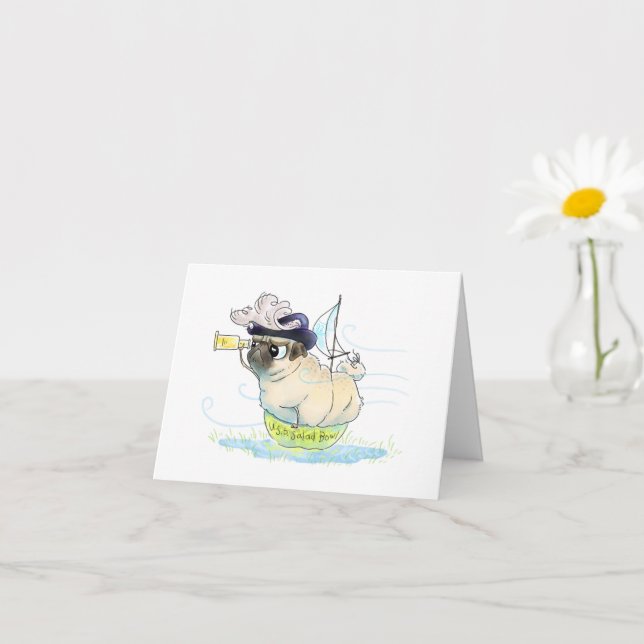 Tarjeta Fair Winds pug buena carta de suerte (Planta pequeña)