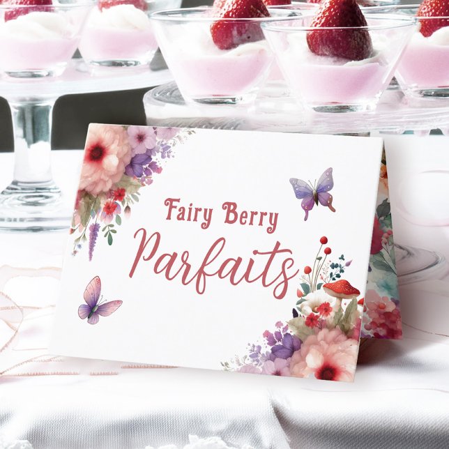 Tarjeta Fairy Berry Parfaits Birthday Buffet Label Card (Fairy Berry Parfaits Fairycore Birthday Party Food Buffet Card)
