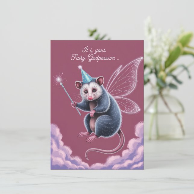 Tarjeta Fairy GodPossum Feliz cumpleaños (Anverso de pie)