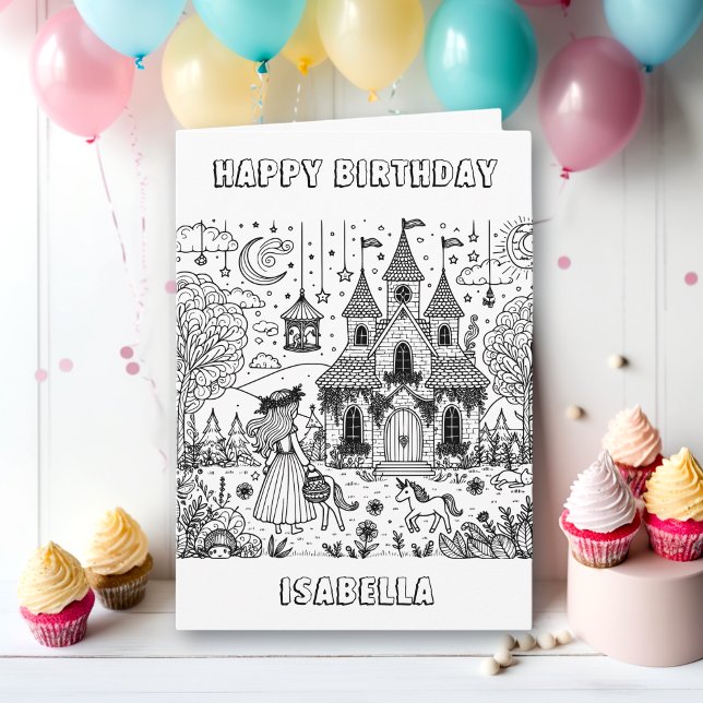 Tarjeta Fairytale Coloración Página Cumpleaños (Subido por el creador)
