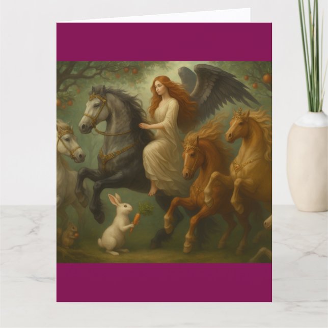 Tarjeta Fairytale Horses and Angel Folded Greeting Card (Anverso)