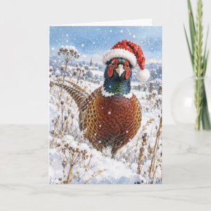 Tarjeta Faisán de Navidad en campo de invierno