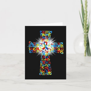 Tarjeta Faith Christian Cross Ribbon Puzzle Autism Awarene
