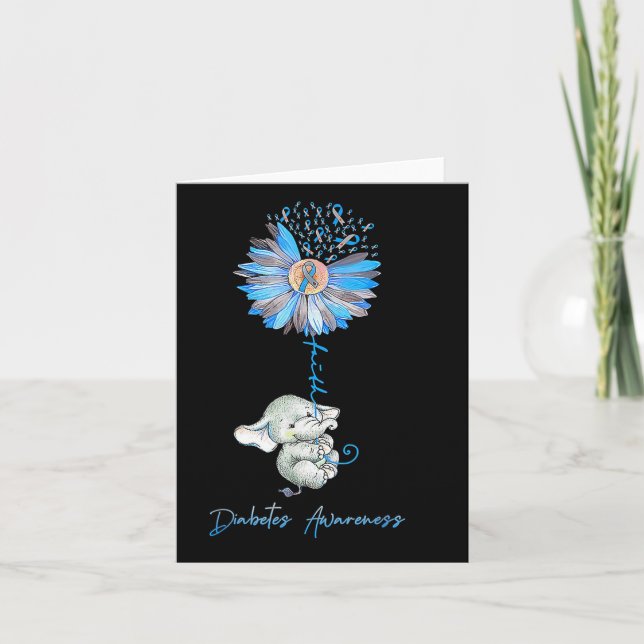 Tarjeta Faith Cute Elephants Sunflower Diabetes Conciencia (Anverso)