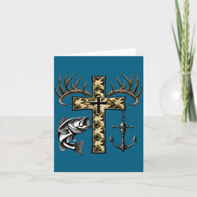 Tarjeta Faith Fishing Hunting Camo Cross With Hook B Chris (Anverso)