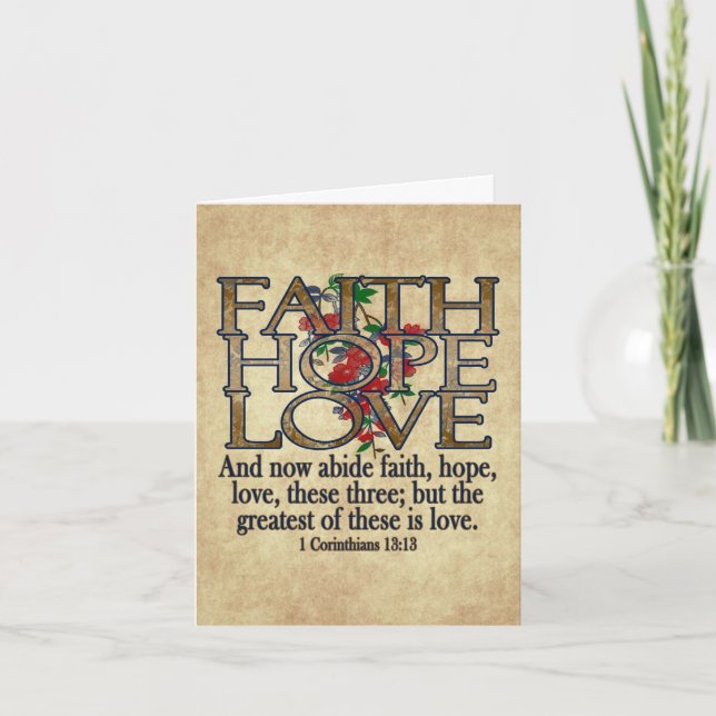 Tarjeta Faith Hope Love Elegent Bible Scripting Christian (Anverso)