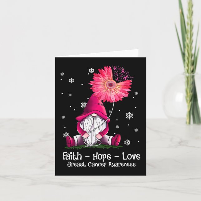 Tarjeta Faith Hope Love Gnome Pink Sunflower Breast Cancer (Anverso)