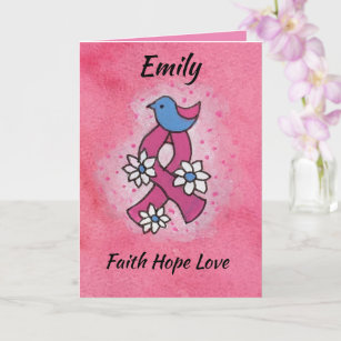 Tarjeta Faith Hope Love Mama Cancer Pink Ribbon Card
