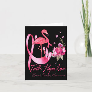 Tarjeta Faith Hope Love Pink Flamingo Ribbon Cáncer de Mam
