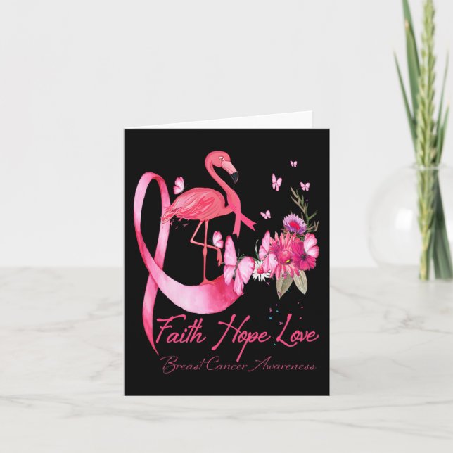 Tarjeta Faith Hope Love Pink Flamingo Ribbon Cáncer de Mam (Anverso)