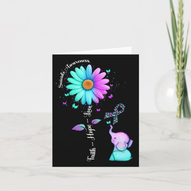 Tarjeta Faith Hope Love Sunflower Elephant Suicide Awarene (Anverso)