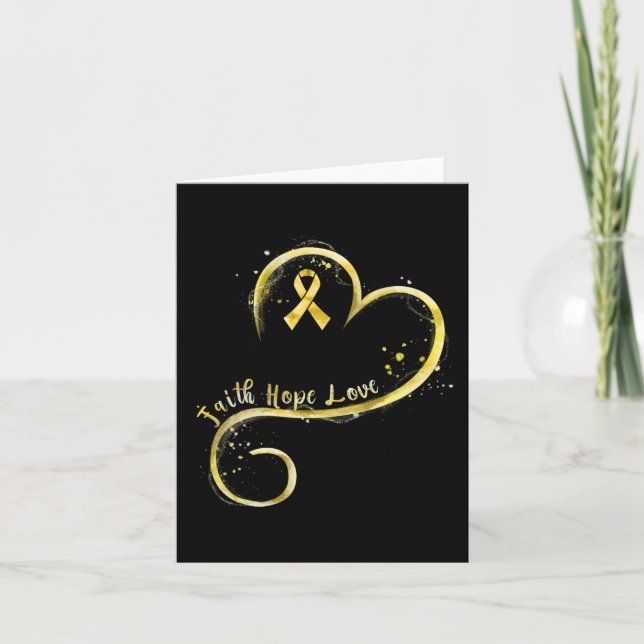 Tarjeta Faith Hope Love Yellow Ribbon Children Cancer Awa (Anverso)