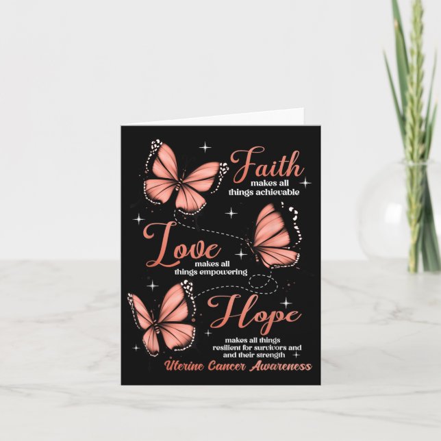 Tarjeta Faith Love Hope Butterfly Conciencia sobre el cánc (Anverso)