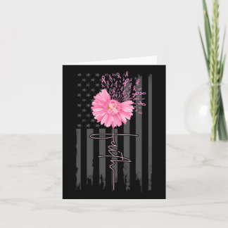 Tarjeta Faith Pink Ribbon Daisy Flower American Flag Breas