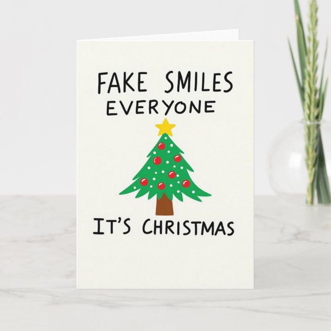 Tarjeta Fake Smiles Everyone Funny Anti Christmas Holiday (Anverso)