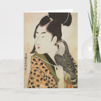 Tarjeta Falconer japonés en arte de kimono