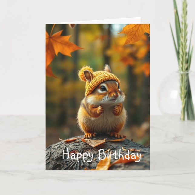 Tarjeta Fall Chipmunk Birthday Card (Anverso)
