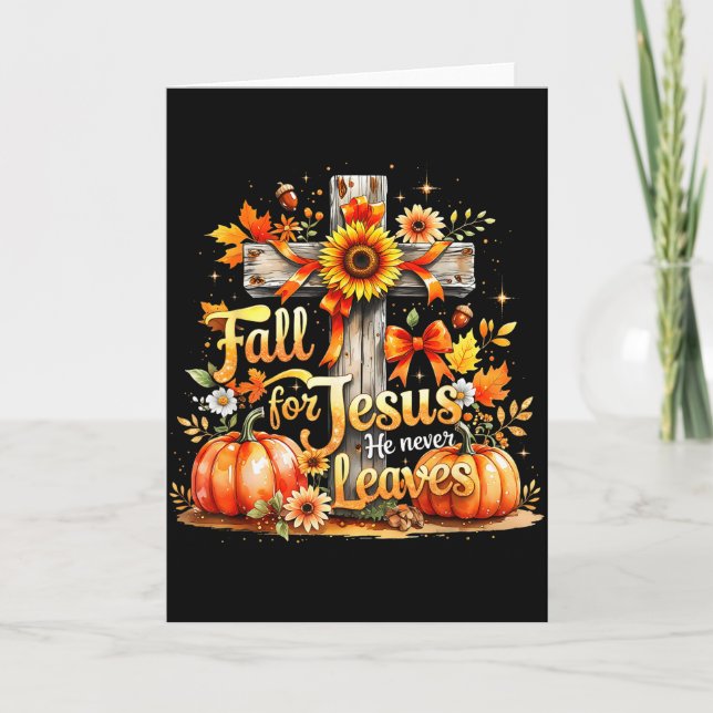 Tarjeta Fall For Jesus Christian Pumpkin Autumn Cross  (Anverso)
