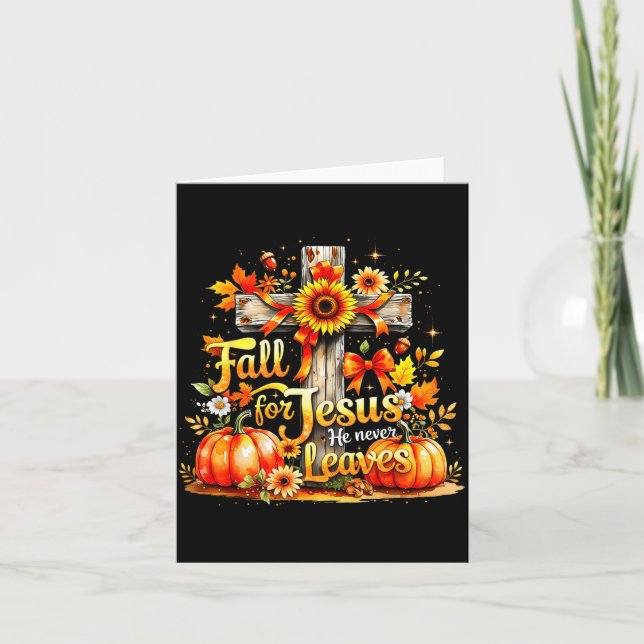 Tarjeta Fall For Jesus Christian Pumpkin Autumn Cross  (Anverso)