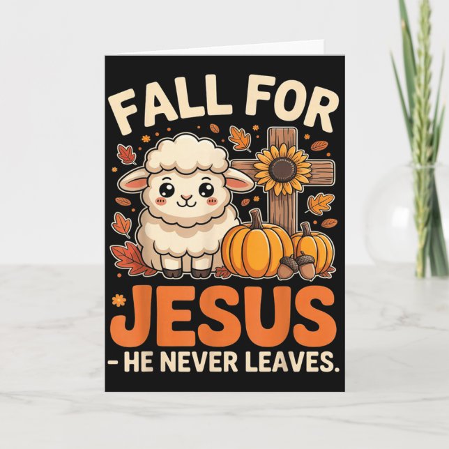 Tarjeta Fall For Jesus He Never Leaves Sheep Christian Aut (Anverso)