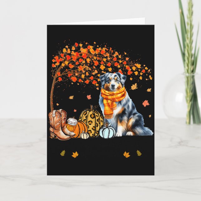 Tarjeta Fall Maple Tree Print Dog Lover Happy Thanksgiving (Anverso)